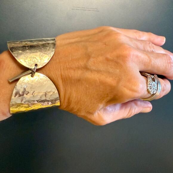 Artisan Bent Hammered Silverware Spoon Bracelet - Picture 3 of 11